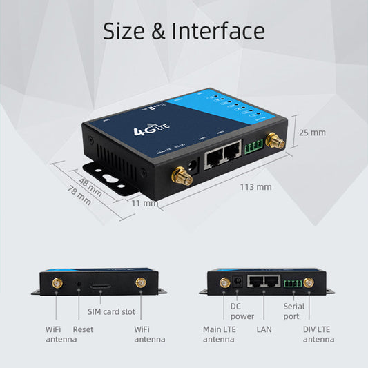 Dual Network Ports 4G LTE CAT4 Industrial CPE WiFi Router LT220